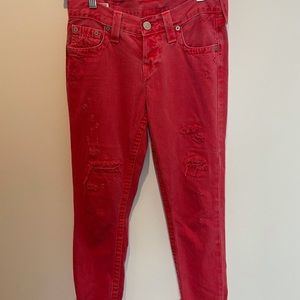Red boyfriend jeans, true religion, 25